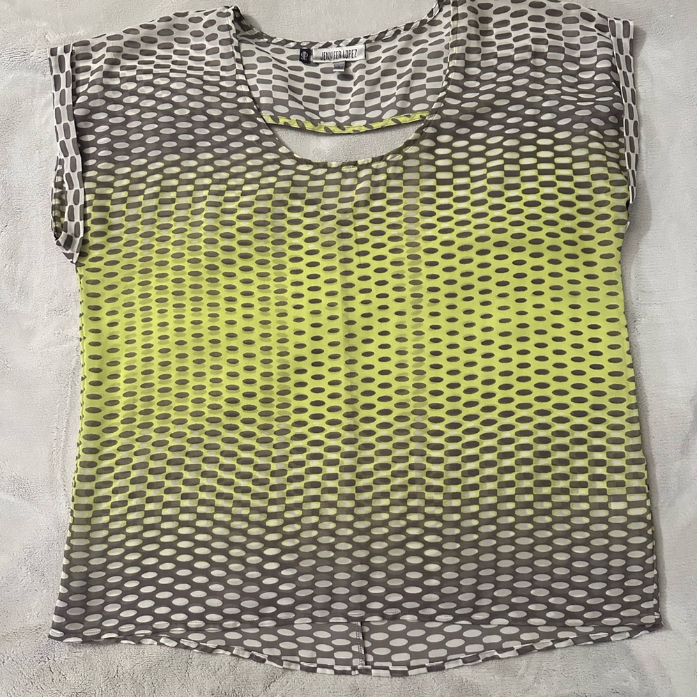 Jennifer Lopez Lime and Gray Patterned Blouse